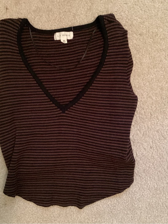 L. A. Hearts Tops - L. A. Hearts Ladies V-Neck Black/ Brown Stripe Long Sleeve Pullover Top Size M